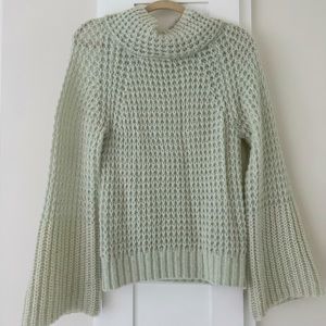 Mint green sweater. Semi sheer. Cowl neck.